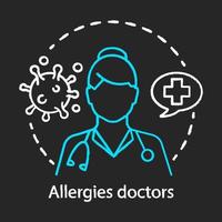 allergie medici gesso concetto icona. idea di allergologo, immunologo, medico otorinolaringoiatra. malattie allergiche, diagnosi e cura dell'asma. illustrazione della lavagna isolata vettoriale