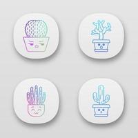 set di icone dell'app cactus. . piante con facce tristi. cactus barile arrabbiato. cactus a canne d'organo felici. cactus domestici in vaso. interfaccia utente ui ux. applicazioni web o mobili. illustrazioni vettoriali isolate