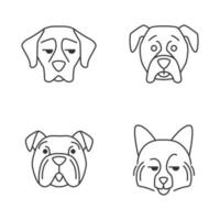 cani simpatici personaggi lineari kawaii. set di icone di linea sottile. spitz tedesco sorridente. pugile e bulldog silenziosi. animali con museruole sorridenti. illustrazione di contorno isolata vettoriale. tratto modificabile vettore