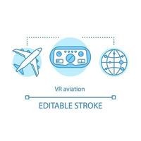 icona del concetto di aviazione vr. addestramento e simulazione dei piloti. simulatore di volo. illustrazione della linea sottile dell'idea personale delle compagnie aeree di addestramento di realtà virtuale. disegno di contorno isolato vettoriale. tratto modificabile vettore