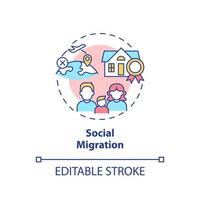 icona del concetto di migrazione sociale. ricongiungimento con la famiglia. motivo per cambiare posizione idea astratta linea sottile illustrazione. disegno di contorno isolato. tratto modificabile. arial, una miriade di caratteri pro-grassetto utilizzati vettore