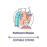 icona del concetto di malattia di Parkinson. malattia del sistema nervoso. chiedendo cure palliative astratta idea linea sottile illustrazione. disegno di contorno isolato. tratto modificabile. arial, una miriade di caratteri pro-grassetto utilizzati vettore