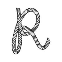alfabeto di tiraggio della mano della corda con la corda. lettera r. , elemento di design per logo, poster, carta, banner, emblema, maglietta. illustrazione vettoriale