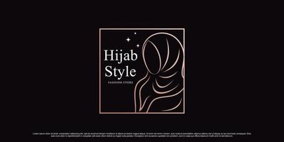 modello di design del logo hijab con stile line art e vettore premium di concetto quadrato