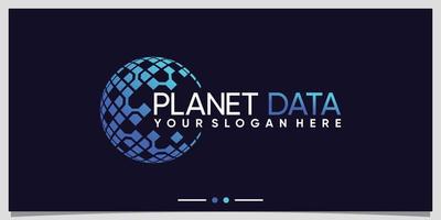 design creativo del logo del pianeta per la tecnologia dei dati con il vettore premium di concetto creativo