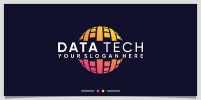 design creativo del logo della tecnologia dei dati del pianeta per il vettore premium della società commerciale