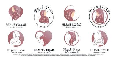 set di logo donna hijab di bellezza per icona muslimah con vettore premium di concetto unico