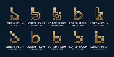 impostare il pacchetto di design del logo del monogramma lettera iniziale b con vettore premium a colori in stile sfumato dorato