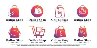 set di negozio online o modello di logo dello shopping con vettore premium di concetto creativo
