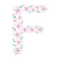 alfabeto botanico floreale. lettera disegnata a mano d'epoca f. lettera con piante e fiori. scritte vettoriali isolate su bianco
