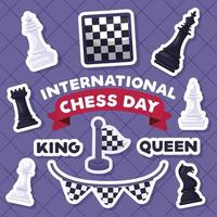 set di adesivi per la giornata internazionale degli scacchi vettore