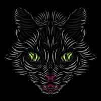 gatto lince leopardo pantera tigre linea pop art potrait logo design colorato con sfondo nero scuro vettore