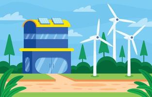 pannello solare della casa di tecnologia verde e fumetto della turbina eolica vettore