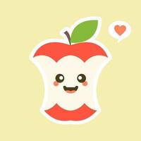 illustrazioni di design dei personaggi della mela morsicata. raccolta di caratteri di frutta illustrazione vettoriale di un personaggio mela divertente e sorridente.