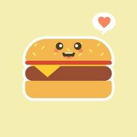hamburger. set di caratteri vettoriali per fast food carino e kawaii isolato su sfondo colorato