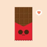 icona del personaggio della barretta di cioccolato carino e kawaii. illustrazione piatta dell'icona vettoriale della barra di cioccolato per il web design. emoticon di cioccolato emoji
