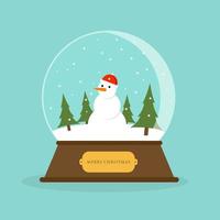 sfera di cristallo di Babbo Natale del fumetto con i fiocchi di neve. sfondo blu. bastone candy cane Merry Christmas card design piatto illustrazione vettoriale