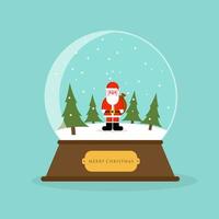 sfera di cristallo di Babbo Natale del fumetto con i fiocchi di neve. sfondo blu. bastone candy cane Merry Christmas card design piatto illustrazione vettoriale
