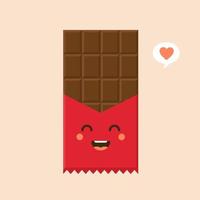 icona del personaggio della barretta di cioccolato carino e kawaii. illustrazione piatta dell'icona vettoriale della barra di cioccolato per il web design. emoticon di cioccolato emoji