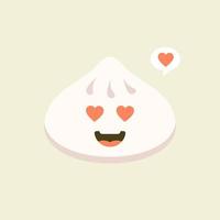 cinese dim sum simpatico personaggio vettoriale kawaii. piatto tradizionale asiatico con faccina sorridente. cucina orientale. gnocchi con spezie. emoji divertenti, emoticon. illustrazione di colore del fumetto isolato