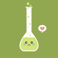 kawaii e simpatico personaggio matraccio chimico design piatto illustrazione vettoriale. esperimento scientifico, stile piatto di elementi di laboratorio di ricerca., chimica, biologia, fisica, farmaceutica, medica vettore