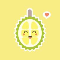 frutti durian divertenti e kawaii. simpatico personaggio durian con espressione facciale ed emoji. illustrazione vettoriale. utilizzare per card, poster, banner, web design e stampa su t-shirt. facile da modificare. vettore