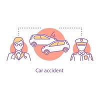 icona del concetto di incidente d'auto. illustrazione di linea sottile di idea di assicurazione sanitaria. compilazione di incidenti stradali. polizia e servizio medico. disegno di contorno isolato vettoriale