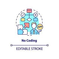 nessuna icona del concetto di codifica. piattaforma di build con requisiti di codice bassi. web 3 0 idea astratta linea sottile illustrazione. disegno di contorno isolato. tratto modificabile. arial, una miriade di caratteri pro-grassetto utilizzati vettore