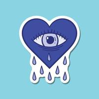 illustrazione disegnata a mano del doodle delle lacrime dell'occhio del cuore per il manifesto degli autoadesivi del tatuaggio ecc vettore