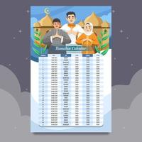 calendario del ramadhan della famiglia islamica vettore