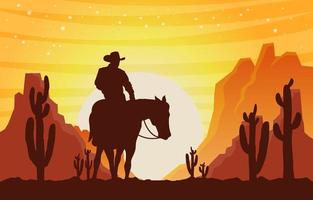 cowboy in uno sfondo di paesaggio selvaggio west vettore