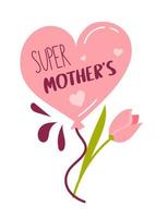 felice festa della mamma banner adesivo con scritte super mamma in stile piatto per cartoline e poster illustrazione vettoriale