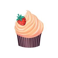 cupcake con crema e fragole. illustrazione vettoriale