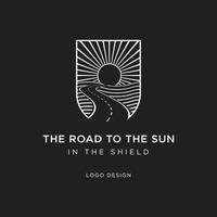 la strada verso il sole nel logo dello scudo vettore