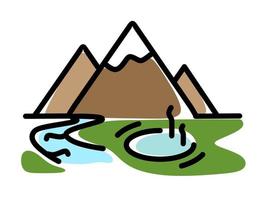 montagne di geyser e fiume nel logo. il concetto di kamchatka. illustrazione vettoriale isolato su uno sfondo bianco
