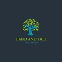 disegno del logo vettoriale della mano e dell'albero