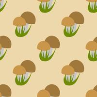 funghi simpatico cartone animato con erba in stile piatto senza cuciture. sfondo boschivo. vettore