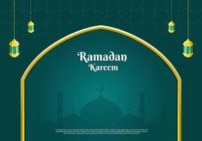 design di sfondo islamico con lanterne e moschea, adatto per il ramadan vettore