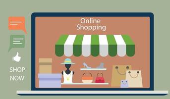 il concetto di shopping online sull'app dei social media. Smartphone 3d con shopping bag, messaggio chat, consegna, 24 ore e icona mi piace. adatto per la promozione vettore