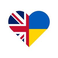 icona a forma di cuore con bandiere del Regno Unito e dell'Ucraina. illustrazione vettoriale isolato su sfondo bianco