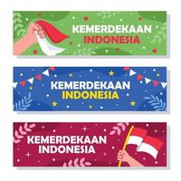 banner di concetto di cartone animato kemerdekaan indonesia vettore