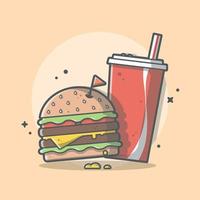 illustrazione dell'icona di vettore del fumetto di hamburger e soda. cibo e bevande icona concetto isolato vettore premium. stile cartone animato piatto