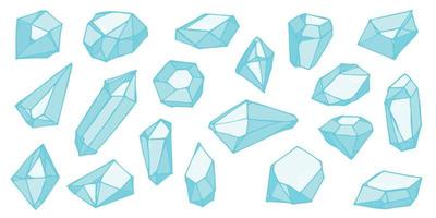 set di cristalli disegnati a mano. collezione di illustrazioni vettoriali di diamanti con gemme geometriche. frammento di vetro colorato. per geologia, gioielleria, decorazione, gioco, web.