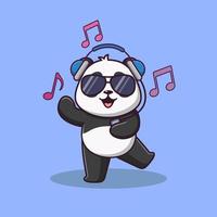 simpatico cartone animato panda che ascolta musica, illustrazione di cartoni animati vettoriali, clipart cartoni animati