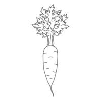 carota in stile cartone animato. illustrazione vettoriale in bianco e nero per libro da colorare