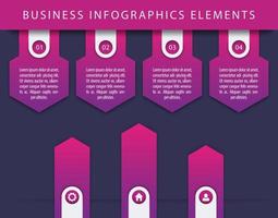 elementi di infografica aziendale, 1, 2, 3, 4, passaggi, sequenza temporale, frecce di crescita, versione viola vettore