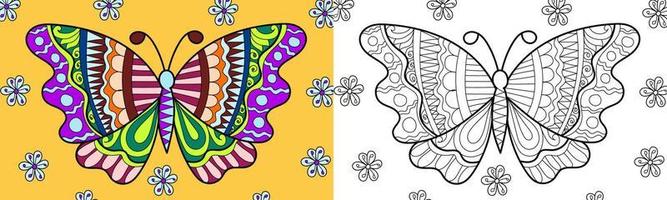 illustrazione di vettore del libro da colorare di stile del hennè della farfalla decorativa