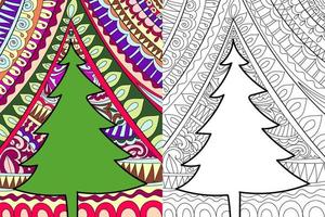 illustrazione decorativa della pagina del libro da colorare dell'albero di natale vettore
