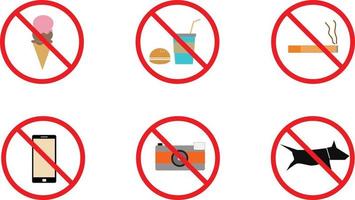 Vietato fumare, niente telefono cellulare, niente cani e cartelli vietati di mangiare vettore