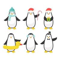 illustrazione di design pinguino piatto con diverse pose vettore